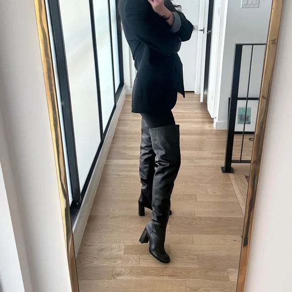 ABSOLUTELY NEW High-Heel Leather Over-the-Knee Boots - Black - Picture 3 of 7